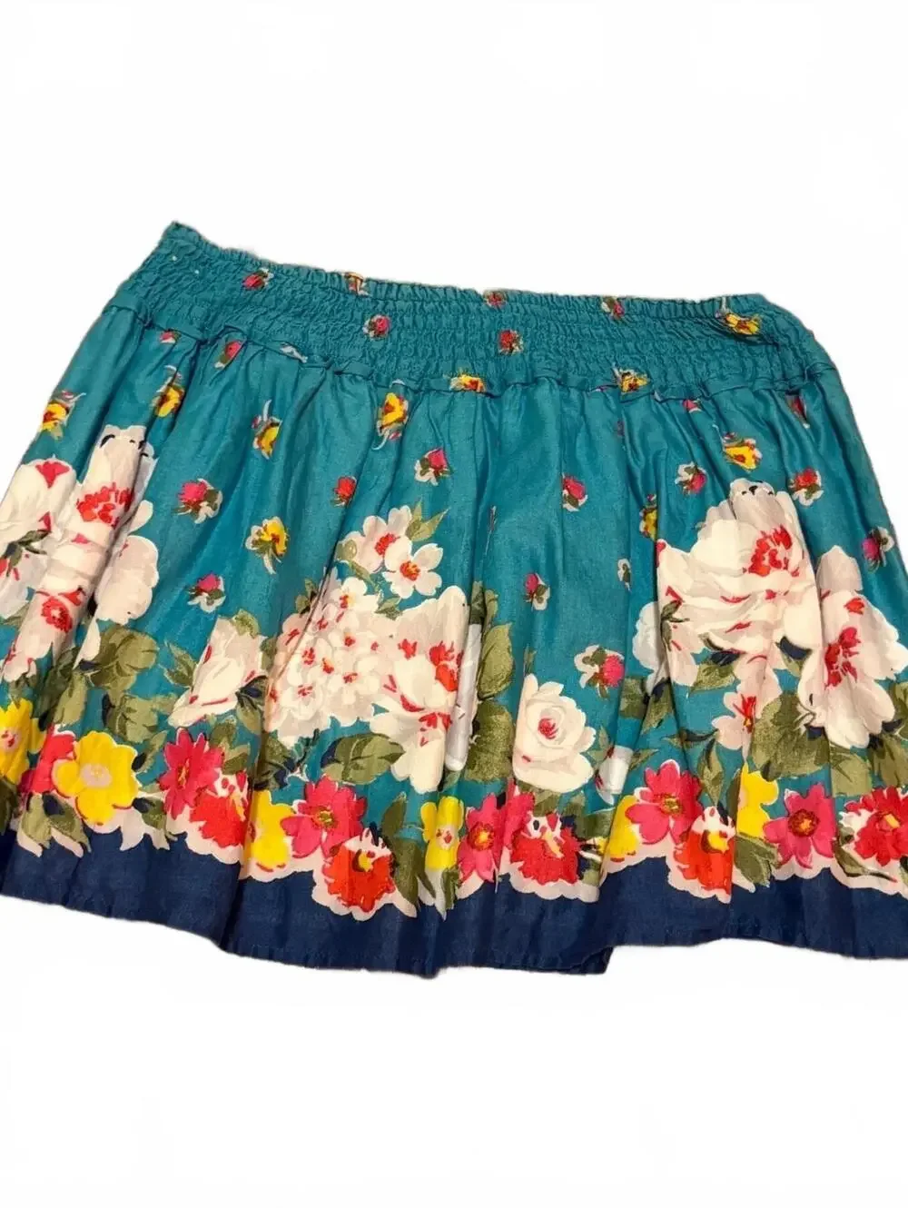 Hollister Small Teal Floral Smocked Mini Skirt